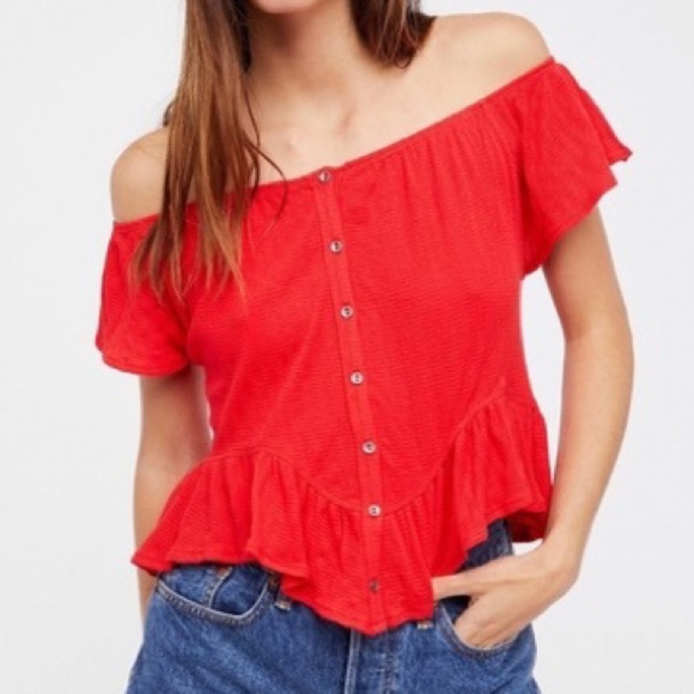 Free People Cherry Red Mint Julep Top